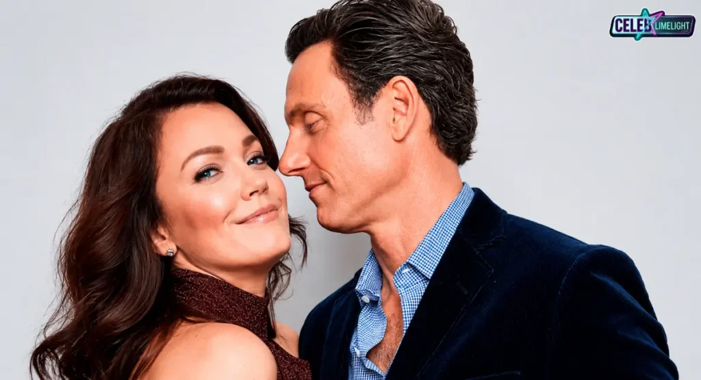 Tony Goldwyn and Bellamy Young in a promotional portrait highlighting their Scandal television series characters.